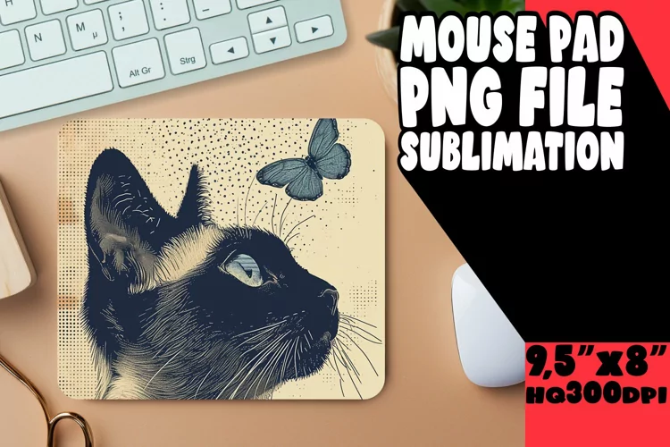 Cheerful Feline Design Mouse Mat