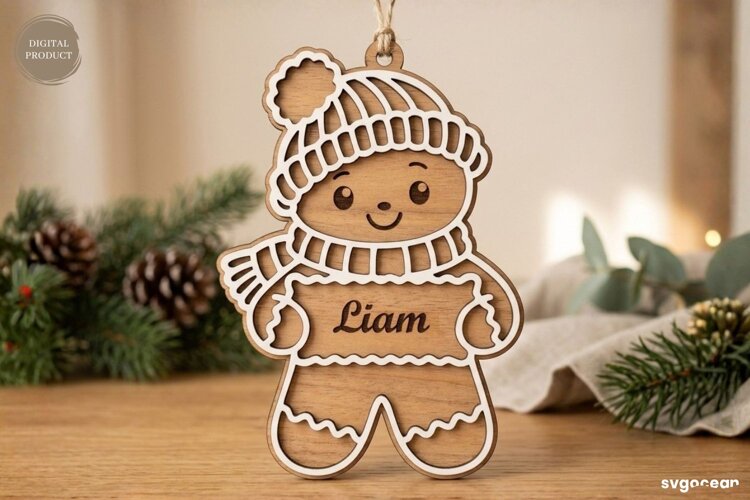 Personalized Gingerbread Ornament Laser Cut | SVG example image 1