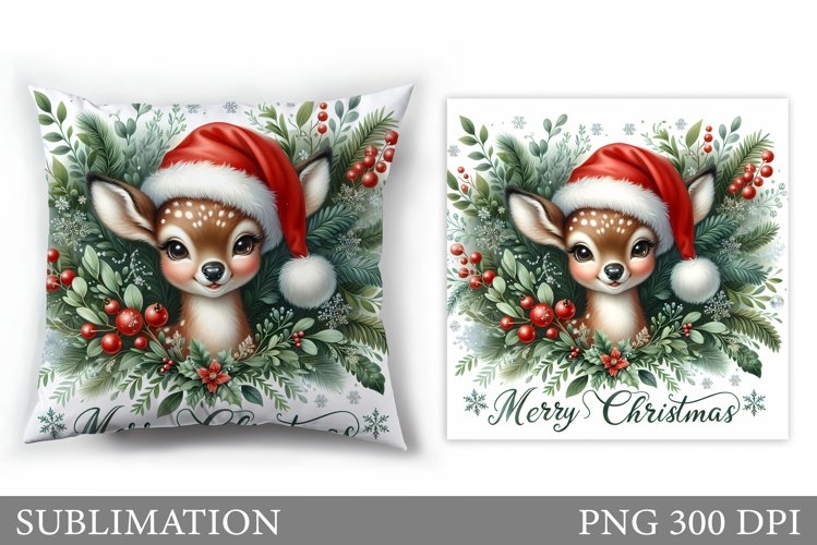 Christmas Deer Pillow Design. Christmas Pillow Sublimation example image 1