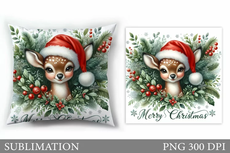 Christmas Deer Pillow Design. Christmas Pillow Sublimation