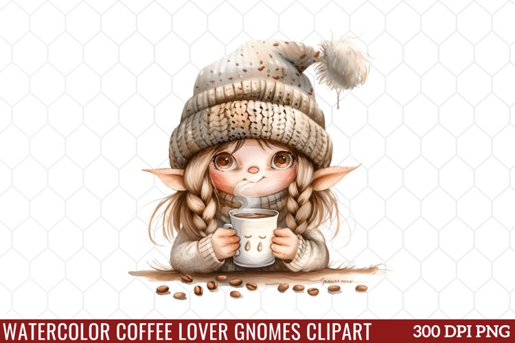 Watercolor Coffee Lover Gnomes Clipart