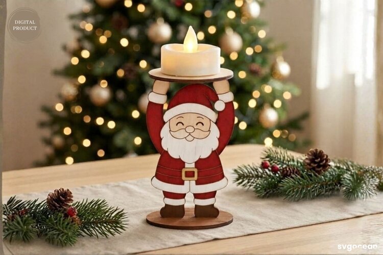 Santa Claus Candle Holder Laser Cut | Glowforge | SVG example image 1