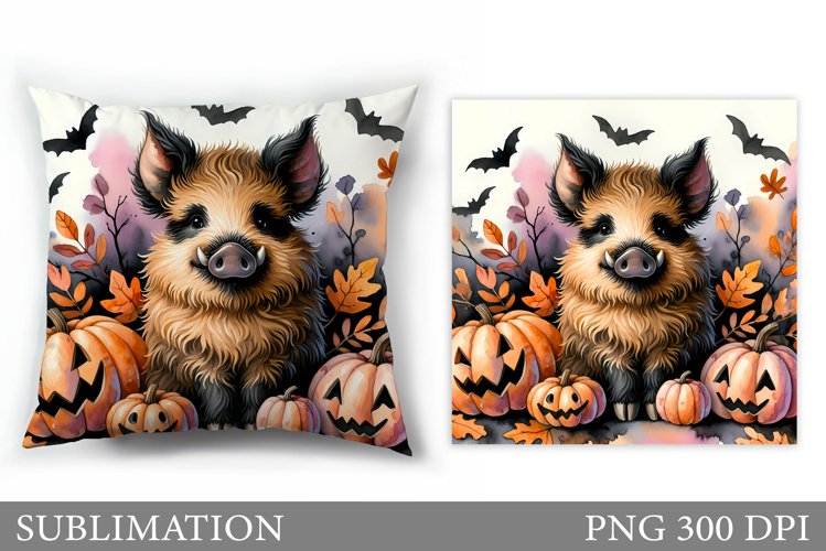 Halloween Boar Pillow Design. Halloween Sublimation example image 1