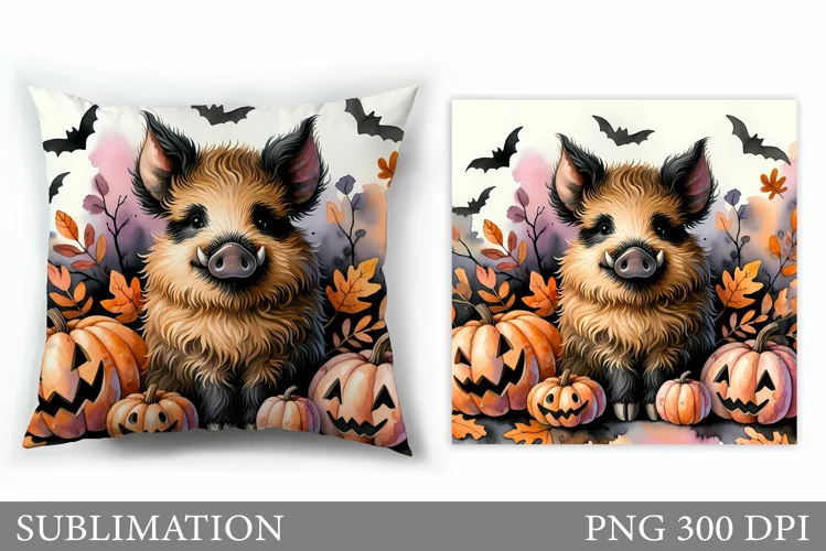 Halloween Boar Pillow Design. Halloween Sublimation