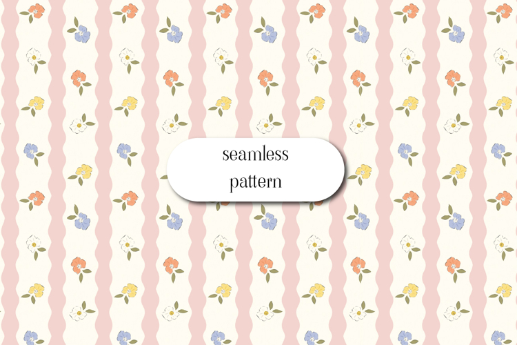 Pastel Floral Stripe Seamless Pattern for Fabric Design example image 1