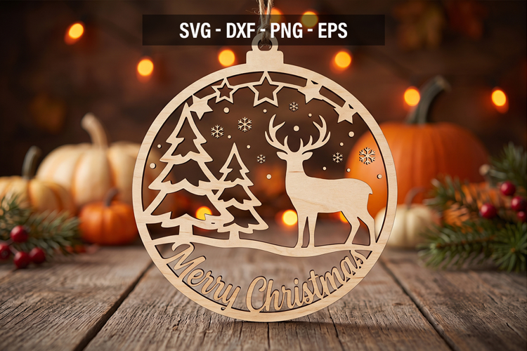 Merry Christmas Deer SVG, Reindeer Ornament, Christmas Tree