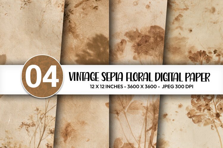 Vintage Sepia Floral Digital Paper example image 1
