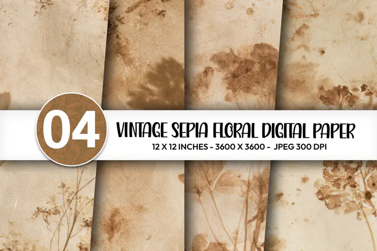 Vintage Sepia Floral Digital Paper
