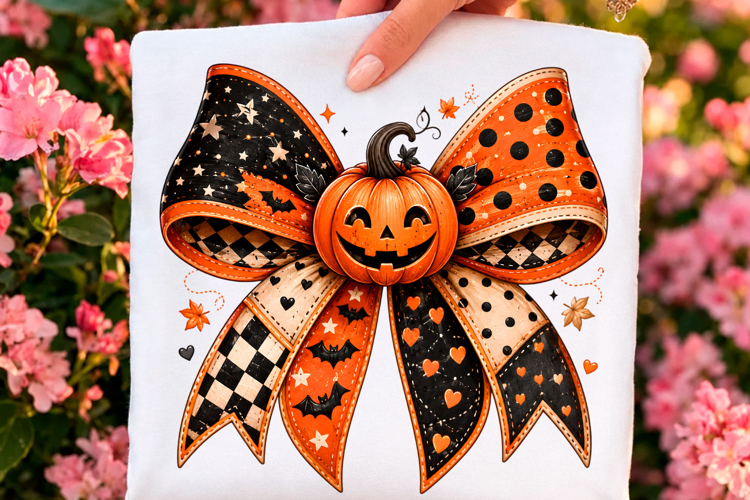 Preppy Pumpkin Bow Halloween PNG