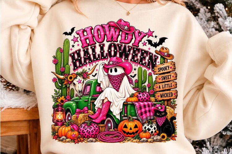 Howdy Halloween Pink Cowgirl Ghost PNG example image 1
