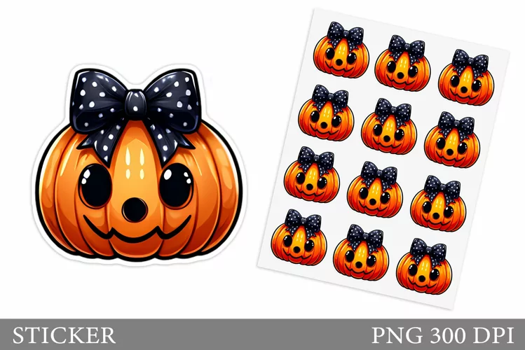 Cute Pumpkin Sticker Template. Halloween Sticker Design