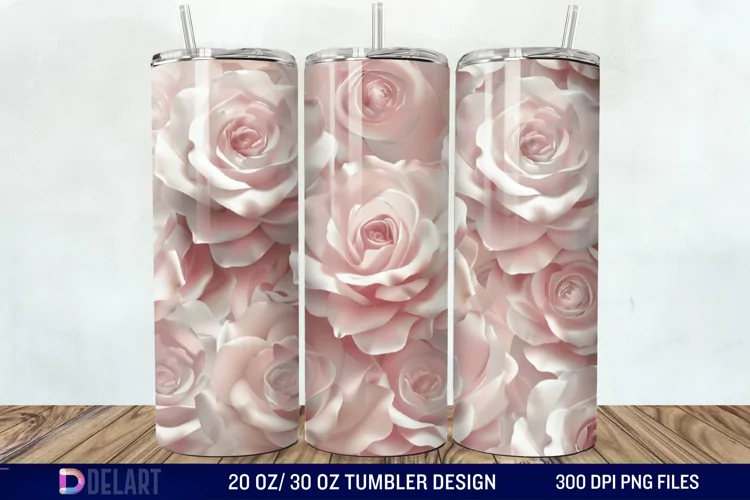 3D Flower Seamless Roses Tumbler Wrap