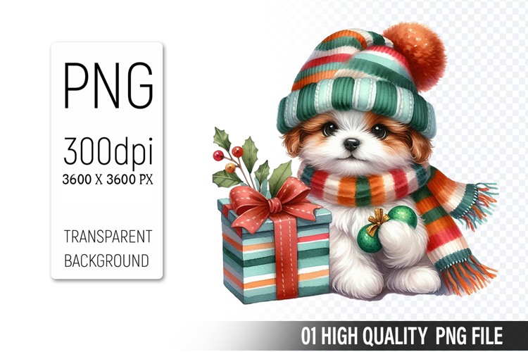 Christmas Dog Clipart PNG, Watercolor Christmas Animals