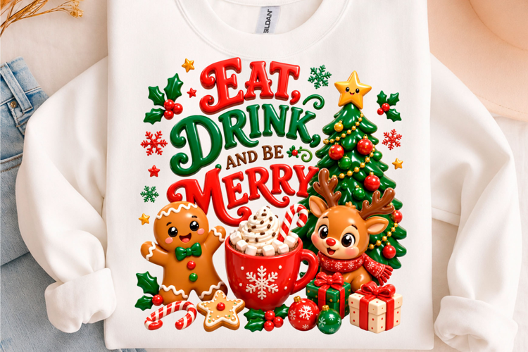 Eat Drink Be Merry Christmas Holiday T-Shirt Design