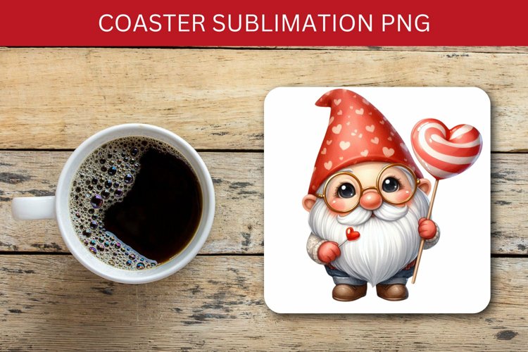valentine square coaster - gnome with hearts example image 1