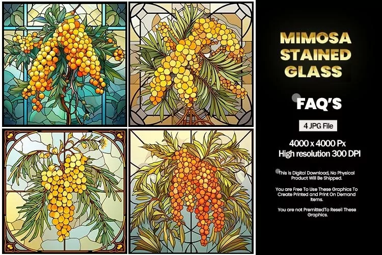Stained Glass Mimosa Square Coaster - 04 Variations