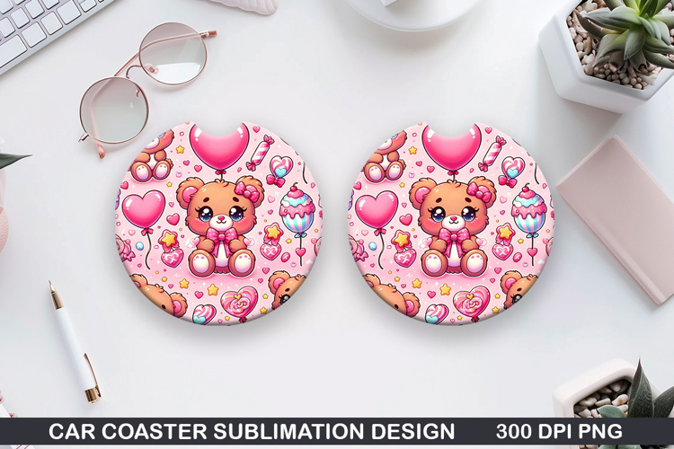 Kawaii Bear Car Coaster Sublimation |Valentine Coaster PNG