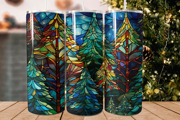 Christmas Stained Glass Trees Tumbler Design