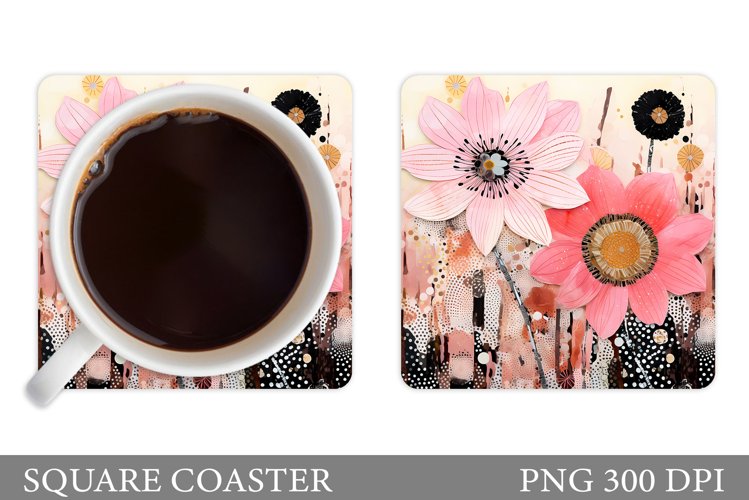 Flowers Square Coaster Sublimation. Flowers Coaster Design example image 1