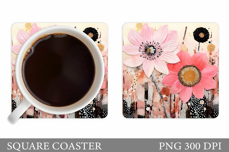 Flowers Square Coaster Sublimation. Flowers Coaster Design