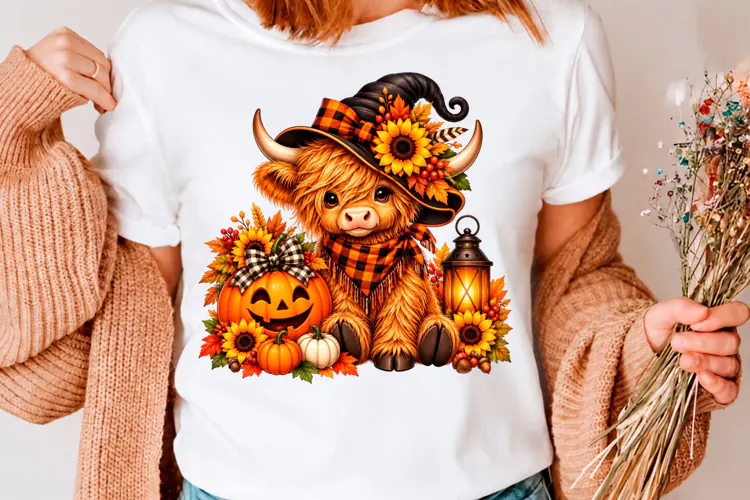 Cute Highland Cow Halloween PNG