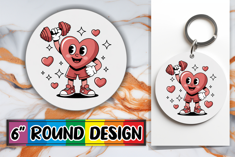 Blissful Round Keychains Sublimation PNG, Valenines Heart
