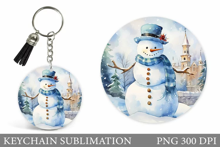 Snowman Keychain Sunlimation. Snowman Watercolor Keychain