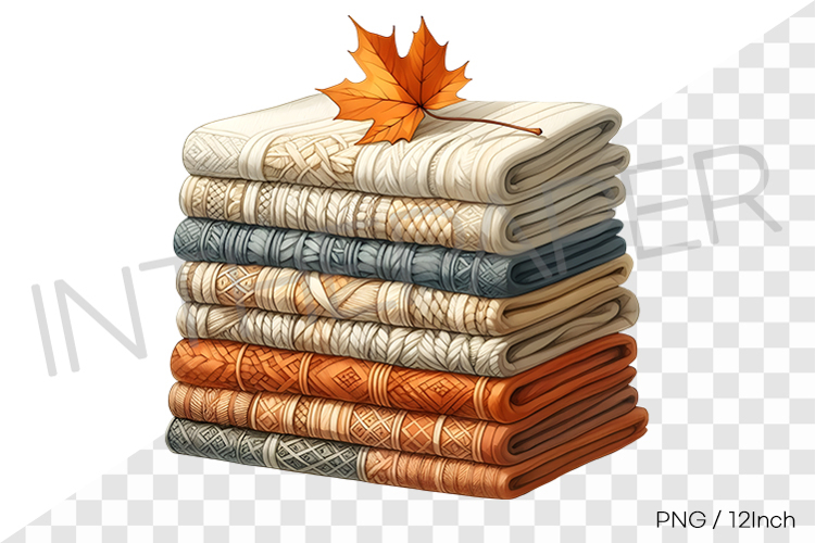 Single maple leaf cozy knit fall fabric stack PNG canvas art