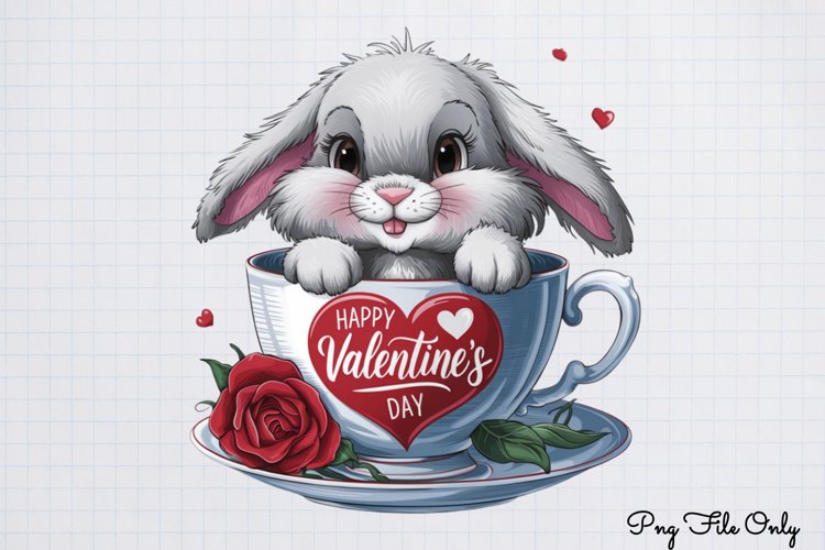 Valentines Day Bunny Cups Clipart PNG