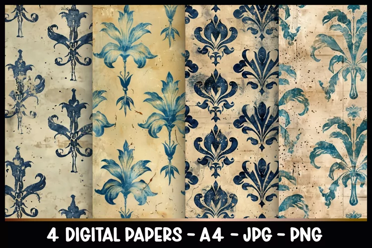 4 Vintage Digital Papers I Junk Journal Pages