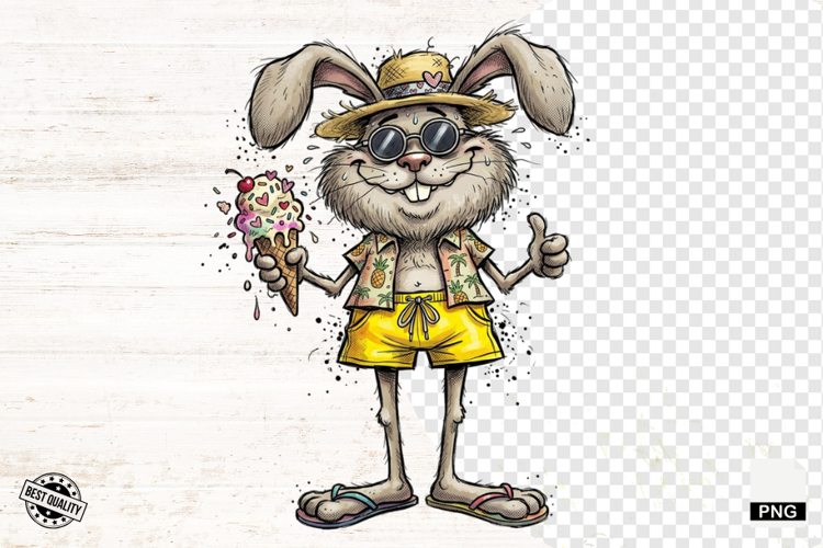 Whimsical Summer Beach Bunny Clipart
