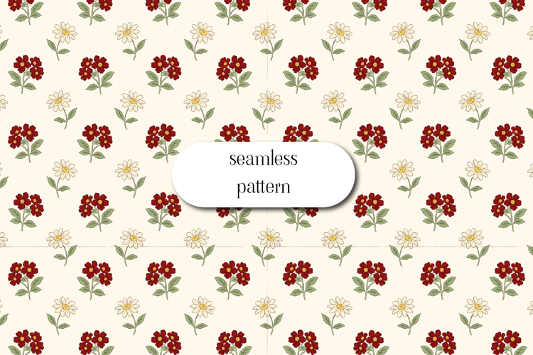 Mini Floral Seamless Pattern, Vintage Daisy Repeat JPG