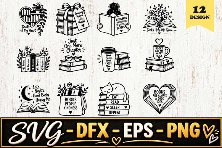 Book Lover Reading Designs SVG PNG