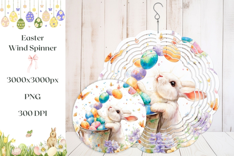 Watercolor Easter Bunny Wind Spinner, Floral Wind Spinner