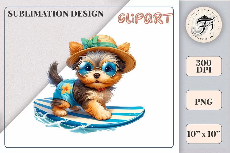 Cute Dog Surfer Clipart | Ocean Sublimation Design| Png