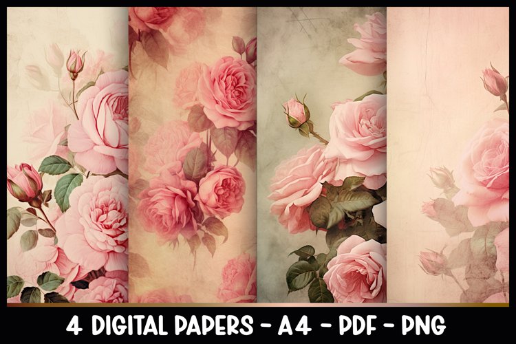 4 Digital Papers Vintage Florals I Vintage Theme