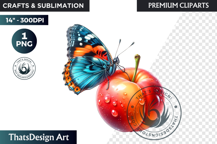 Vibrant Butterfly with Fruit PNG, Tropical Summer Clipart