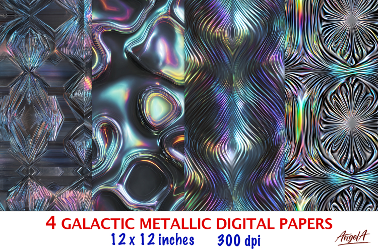 Iridescent metallic digital paper Geometric digital pattern