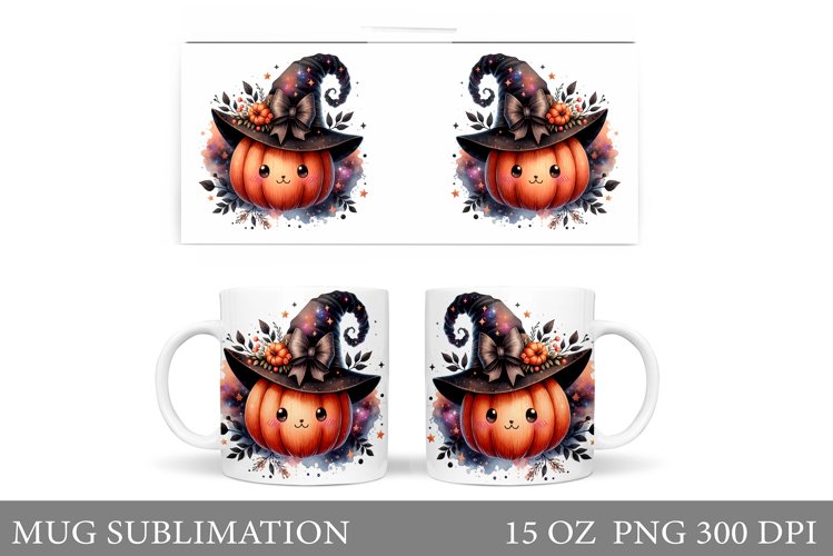 Cute Pumpkin Mug Sublimation. Cute Halloween Mug Wrap Design