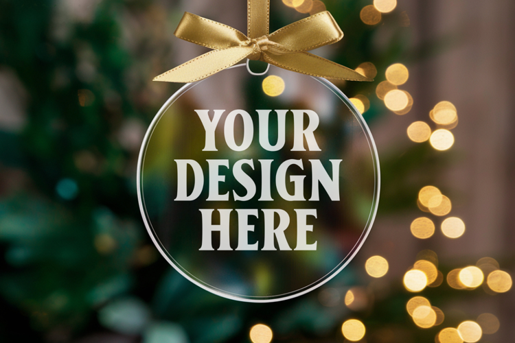 Acrylic Christmas Ornament Mockups | Clear Round Holiday
