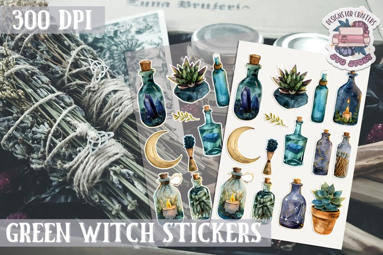 Witch sticker Sheet Green Magic Moon Bottle Wicca Halloween