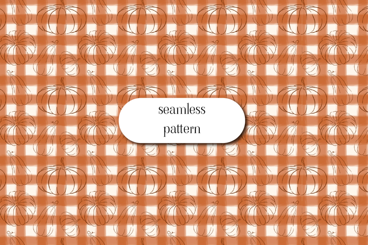 Pumpkin Gingham Seamless Pattern, Rustic Fall Harvest Print