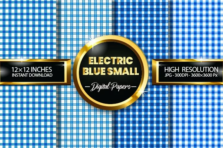 Electric Blue Small Gingham Digital Papers - 04 Variations