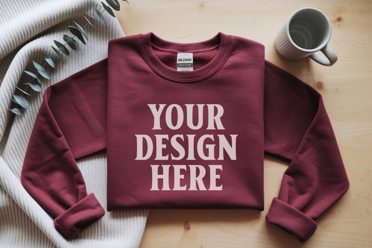 Antique Cherry Gildan 18000 Folded Flat Lay Mockups