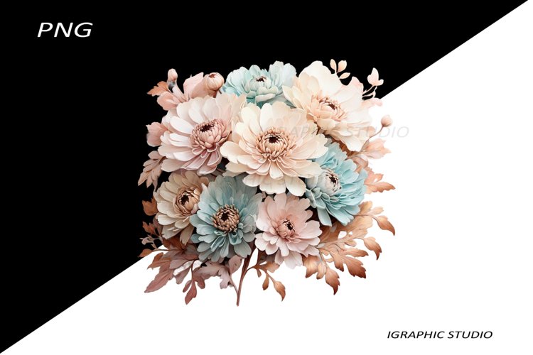 Rose Gold and Teal Chrysanthemum PNG