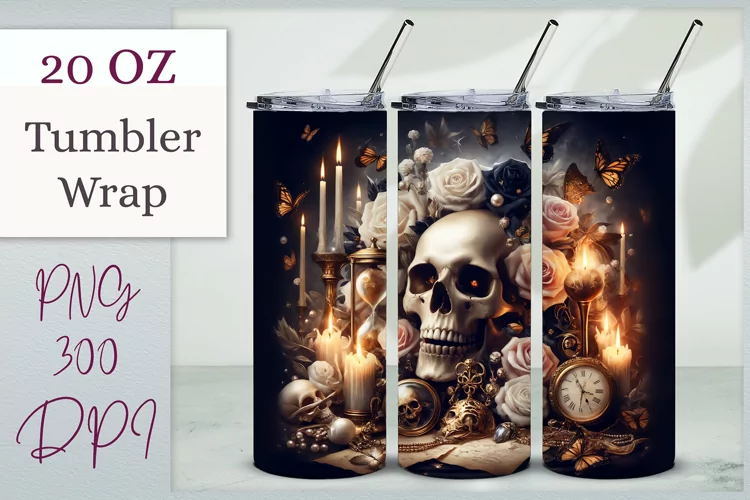 Halloween Tumbler Wrap| Skull Sublimation Design | 20oz Wrap