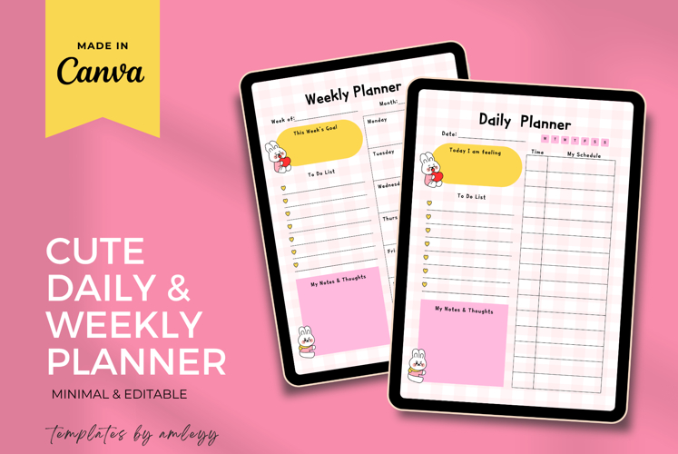 Cute Daily and Weekly Planner Canva Template | Editable