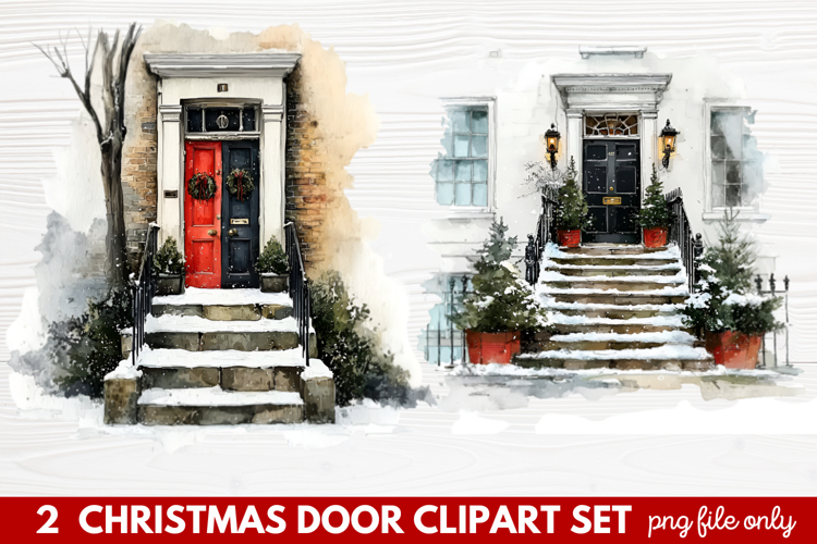2 Christmas Door Clipart Set | Festive Holiday Front Door