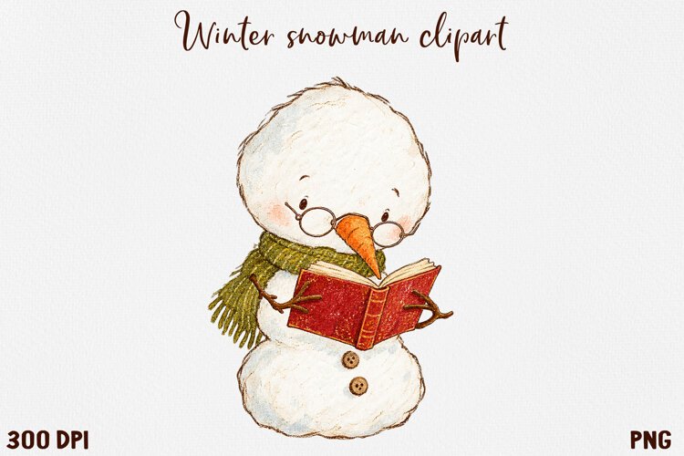 Cute Winter Snowman Clipart, Cozy Christmas Snowman PNG. example image 1