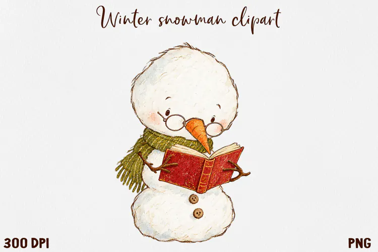 Cute Winter Snowman Clipart, Cozy Christmas Snowman PNG.